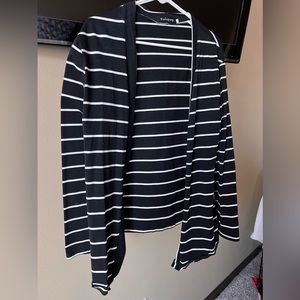 Fun black and white stripe light weight shirt w/ caramel elbow patches size L